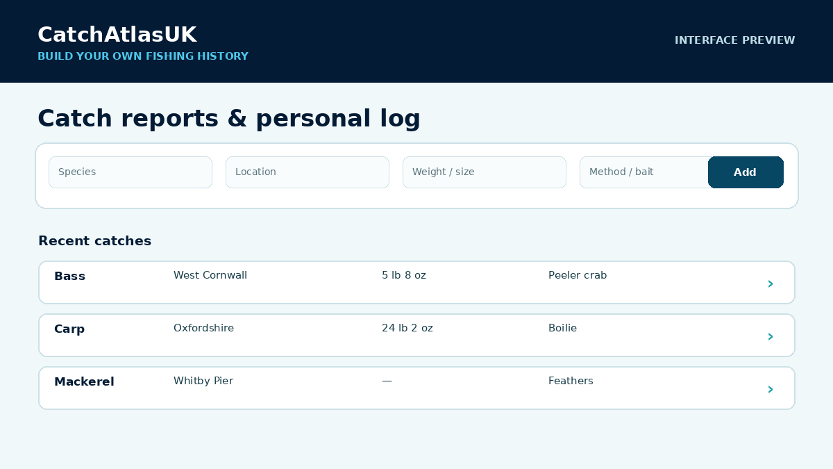 Preview of CatchAtlasUK catch reports and personal fishing log